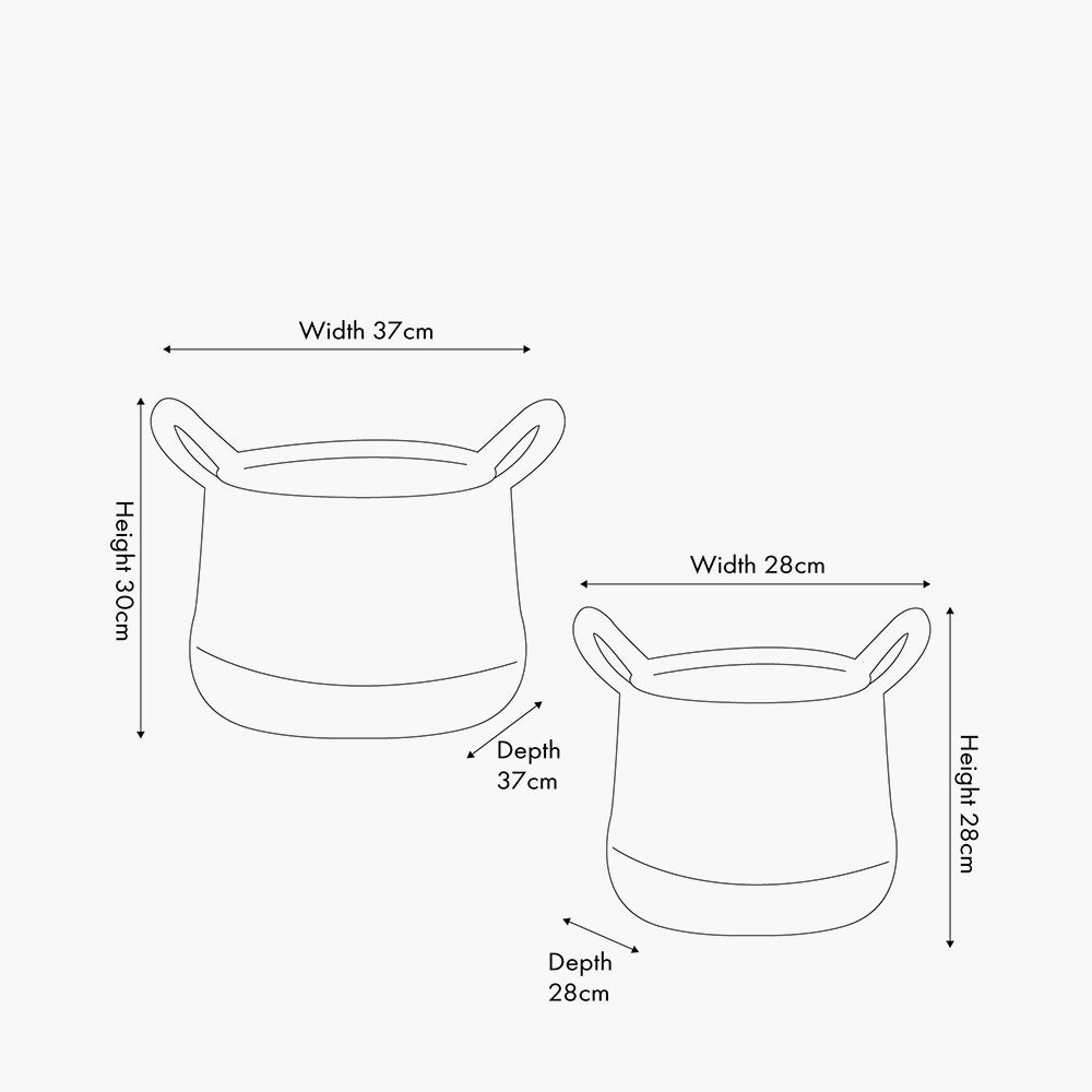 Set of 2 Seagrass Natural & Black Round Handled Baskets